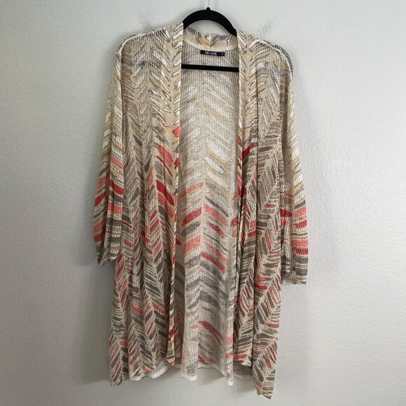 Nic+Zoe Plus 2X Boho Chevron Knit Linen Blend Open Cardigan Earth Tones - Picture 8 of 11